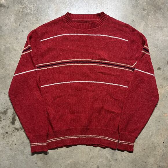 Vintage 80s Unbranded Red Striped Wool Knit Sweater - Picture 1 of 3